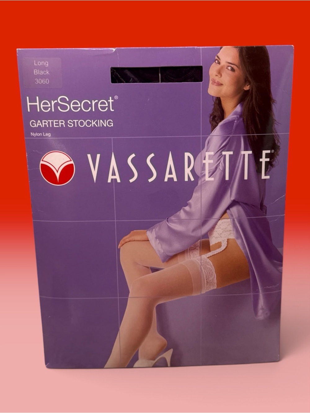 Vassarette HerSecret Garter Stockings 3060 Black Long Built In Lace Garter